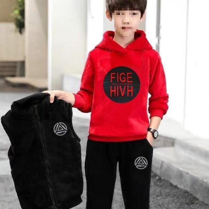 Fleece Verdickter Jungen Anzug Set Trendiges Herbst Winter Outfit Kinder
