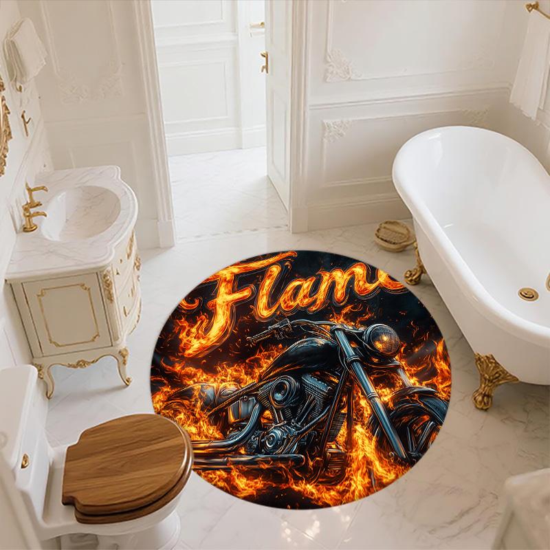 Flame Motorcycle,Round Area Rug,Carpet Rug for Living Room Bedroom Sofa Playroom Decor,Non-slip Floor Mat