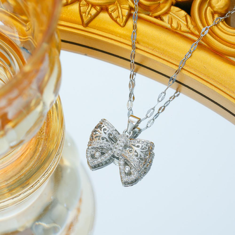 Titanium Steel Zircon Butterfly Pendant Necklace - Simple & Versatile Clavicle Accessory