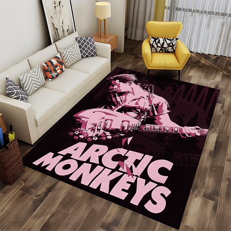 Pink Guitarist and Text Design Rug Non-slip Rug Suitable for Living Room and Bedroom Sofas.