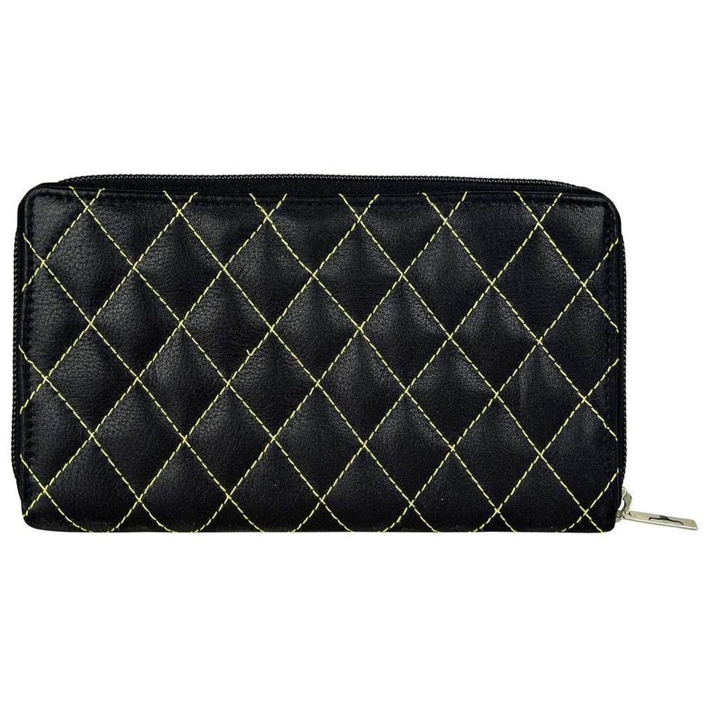 Grace Quilted Black/Yellow Leather Wallet/Clutch/Purse for Women