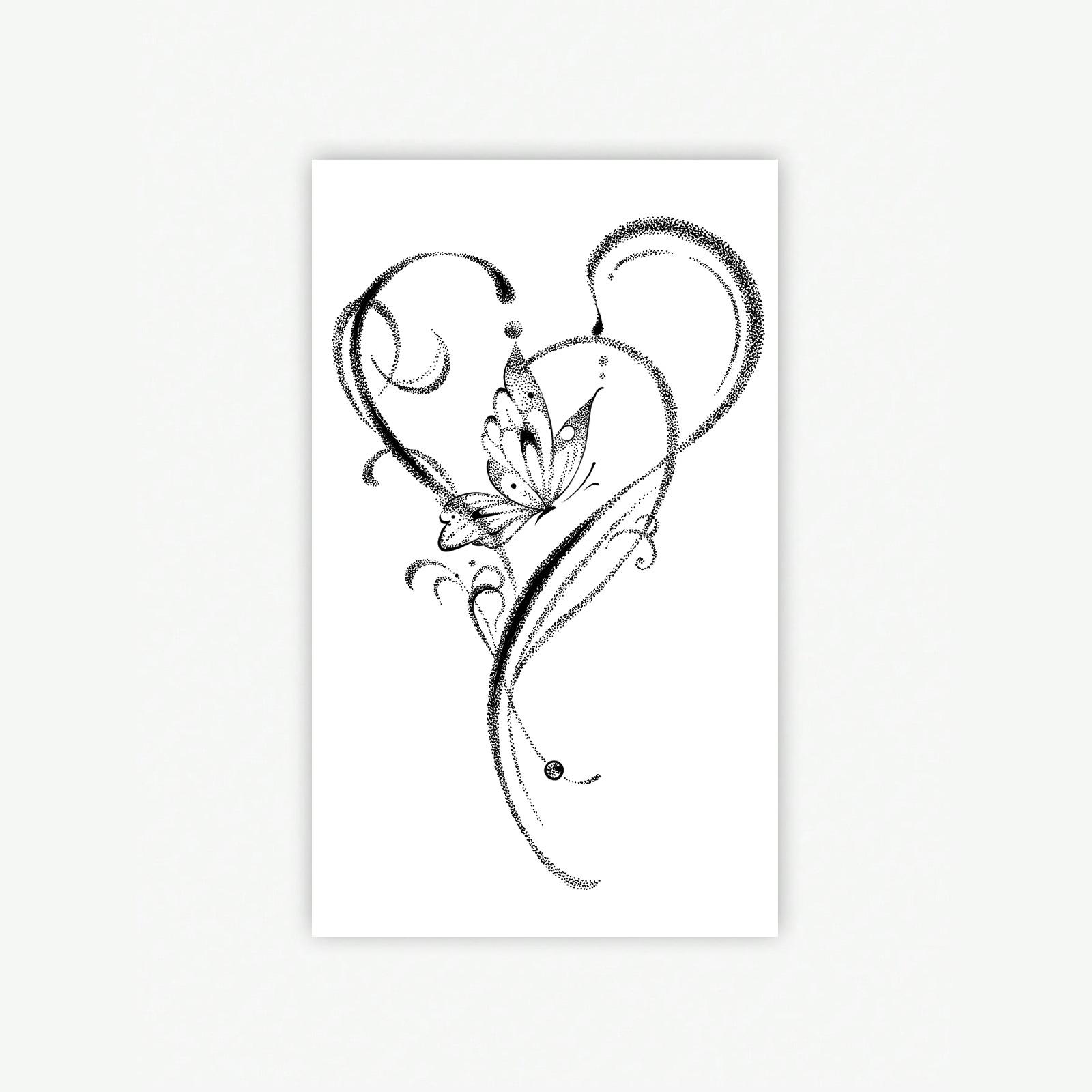 Black Gray Dot Tattoo Love Butterfly Tattoo Sticker Waterproof And Long-Lasting Female High-End Thigh Line Sexy Sticker 9*15