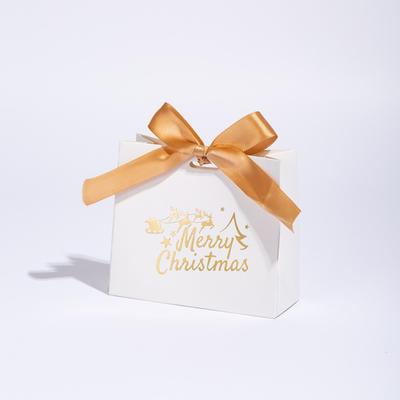 10 Pcs Ribbon Christmas Gift Boxes Festive 'Merry Christmas' Design Mini Candy Box Simple Paper Gift Packaging Bags