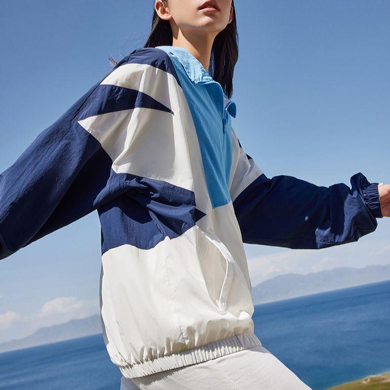 Anta Color Block Zip-Up Long Sleeve Woven Jacket Unisex Outerwear Blue 152238601-1