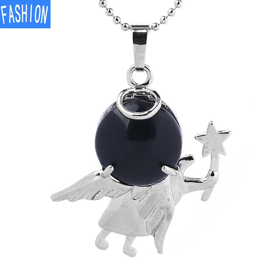 Náhrdelník s přívěskem anděl vílí hůl Přírodní kámen Crystal Polodrahokam vykládaný náhrdelník 19 barev