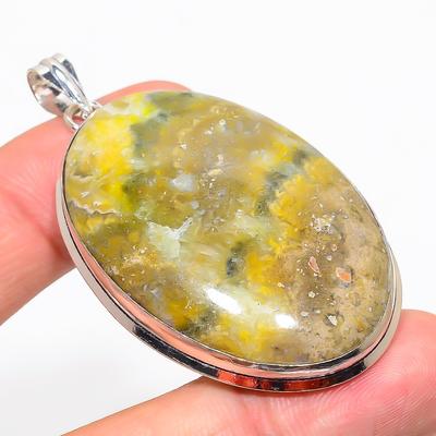 Natural Bumble Bee Jasper Gemstone 925 Sterling Silver Pendant 2.44" z4N50