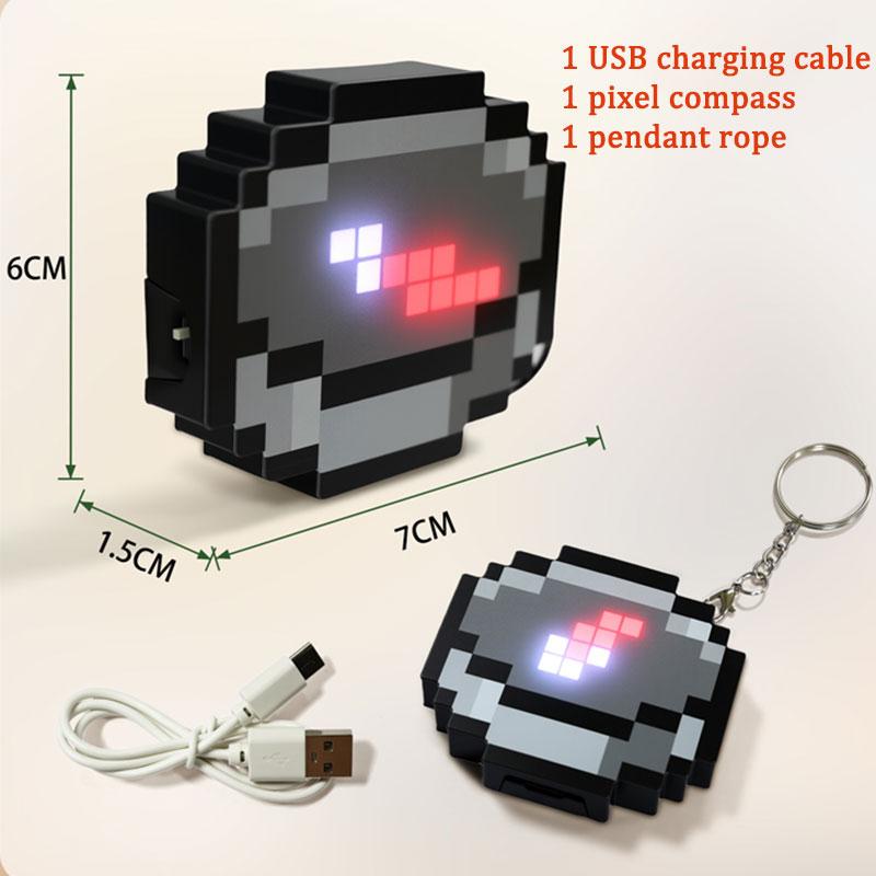 3D Пиксельный Компас Брелок Пиксельная Игра Подвеска Игрушка USB Перезаряжаемый Портативный Брелок Может Светиться и Указывать Направления Лучший Подарок  8cm