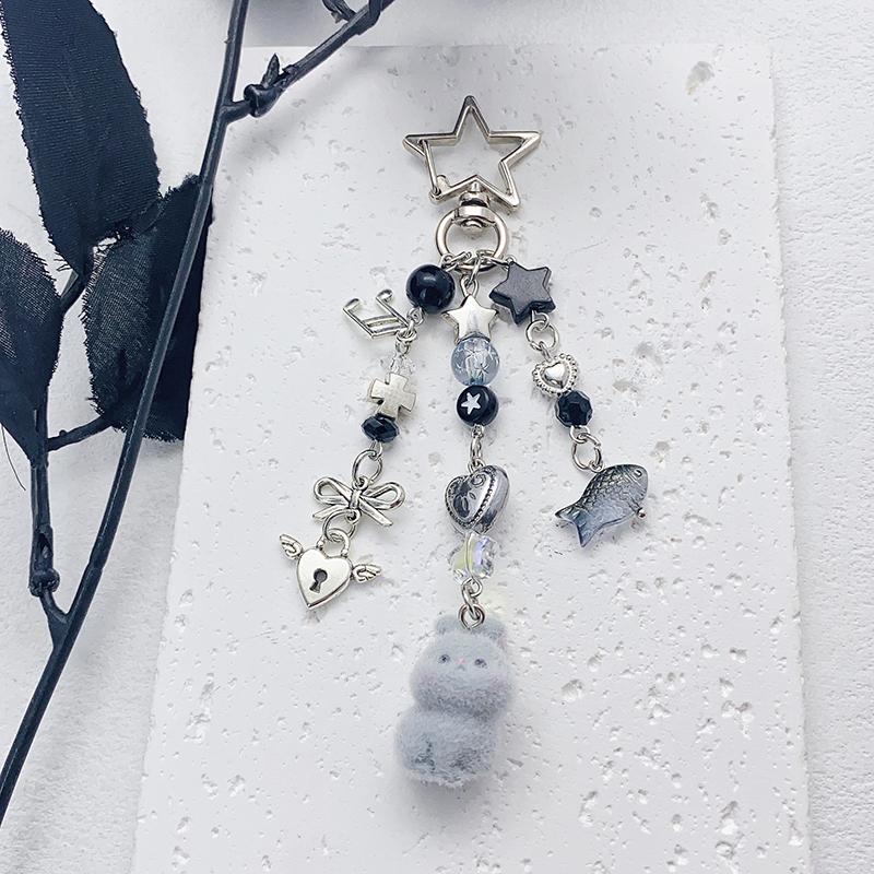 

Прекрасные 3D брелоки в виде кролика, мультяшный кавайный флокированный кулон в виде кролика, изысканные аксессуары для украшения рюкзака, подарок серый