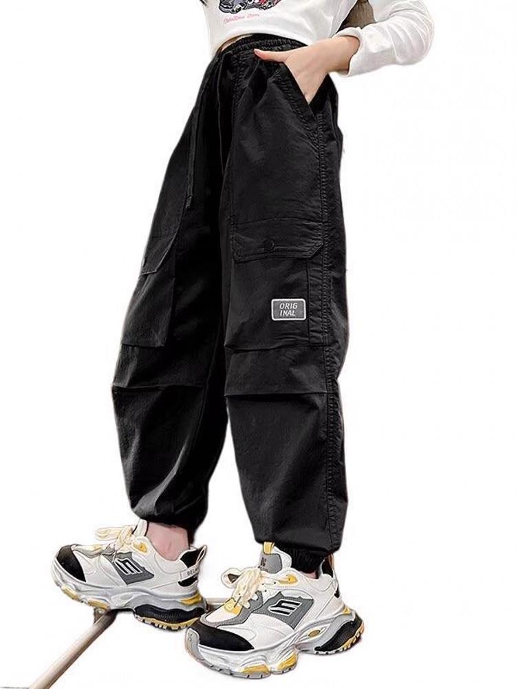 2025 Girls' Plus Velvet Cargo Pants - Elastic Ankle, Loose Fit, Autumn/Winter Comfort for Children