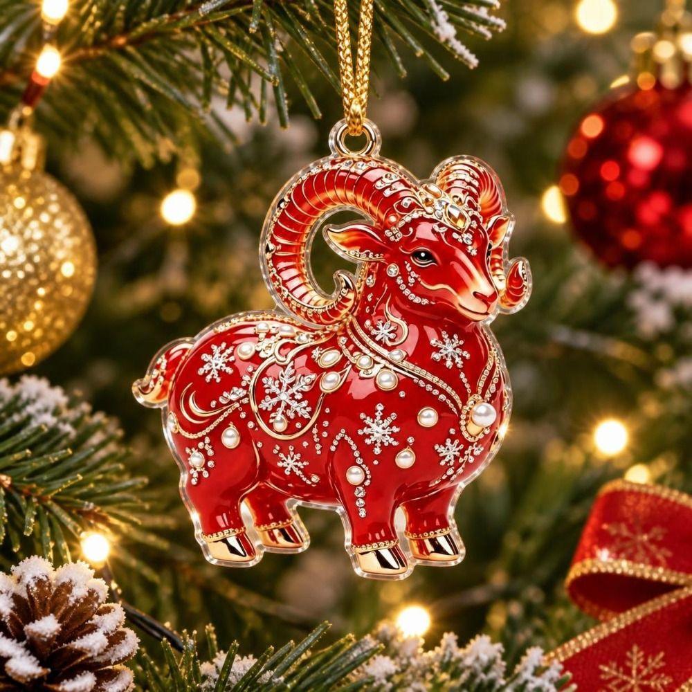 2D Flat Xmas Tree Sheep Hanging Ornaments 2027 Year of The Sheep Keychain Shop Window Display