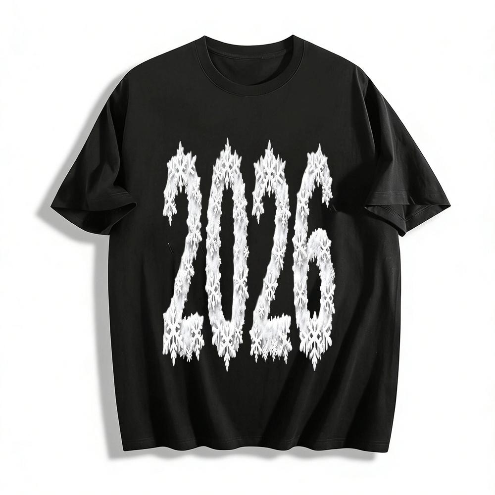 2026 Snowflake New Year Themed Casual Printed Top Pure cotton T-shirt XXS