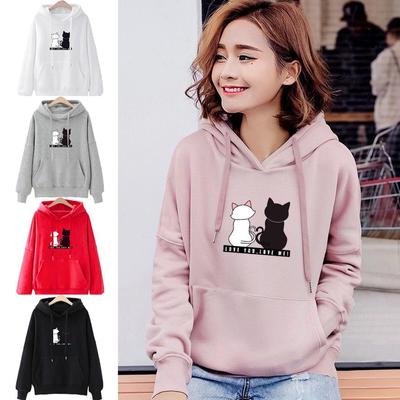Aominuo Perfect DLWomen Hoodies Casual Sweatshirt Winter Ladies Baggy Cat Jumper Pullover Tops