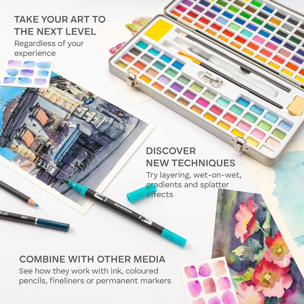 Aquarelle Peintures à l'aquarelle Ensemble de 128 couleurs Peintures en cubes