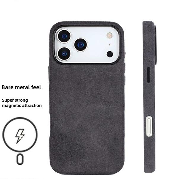 

For IPhone 17 Pro Max Magnetic Wireless Charging Mobile Phone Case For iPhone 17Pro Air Premium Alcantara Anti-drop Back Cover iPhone Air темно-сірий