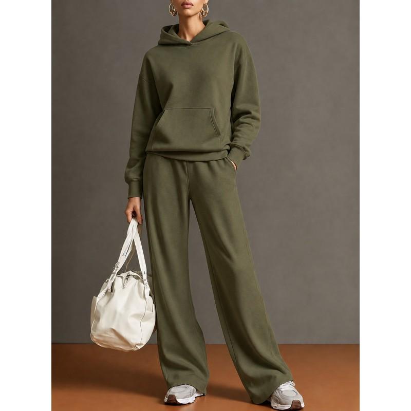 2026 Herbst Winter Damen Freizeit Kapuzenpullover Weite Hosen Set Locker Sportbekleidung
