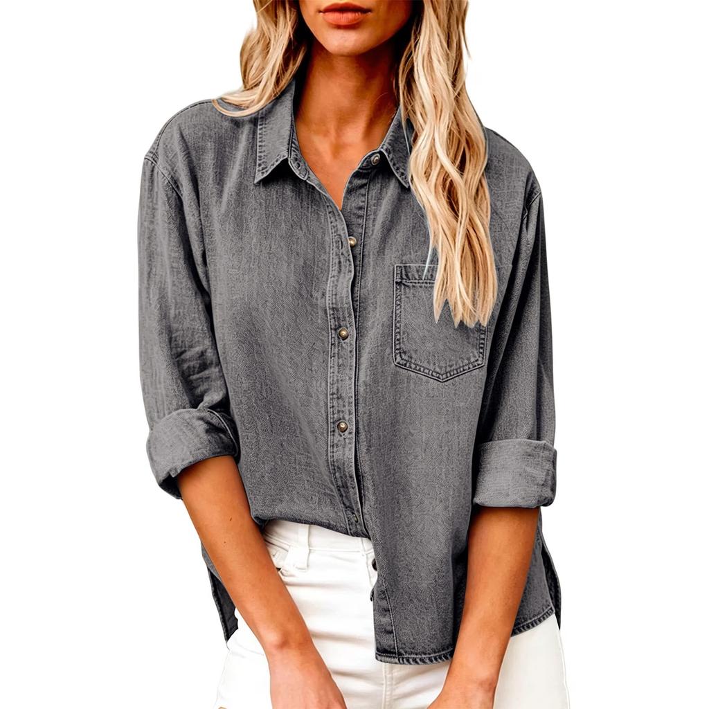 Women's Denim Button Casual Top for Everyday Wear