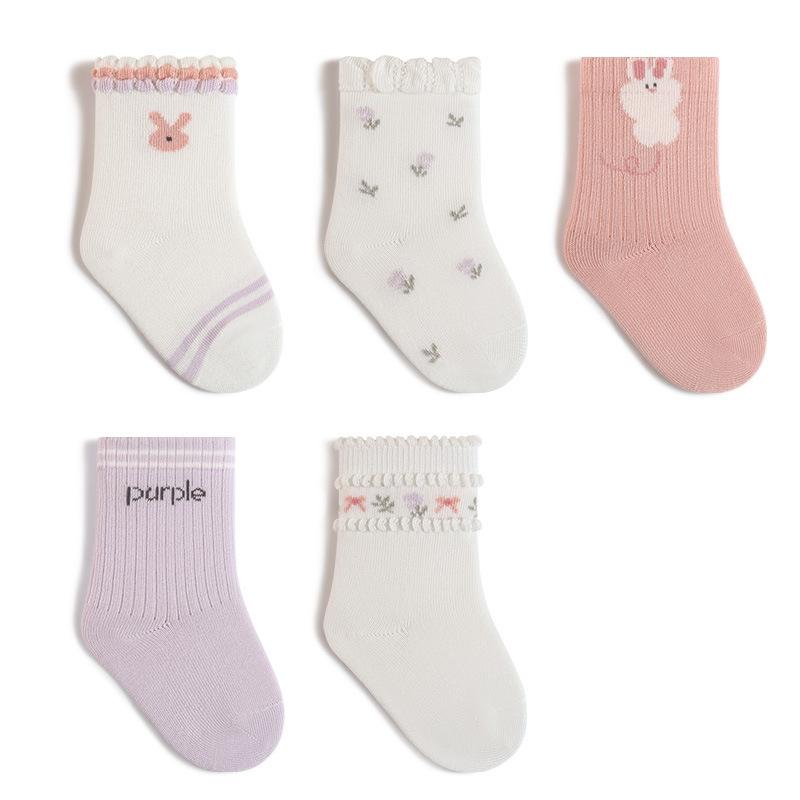 

5 пар/комплект детских носков для девочек и мальчиков, весна-осень, хлопок, спортивные, в полоску, с принтом, детские носки для малышей 0-8 лет XL(5-8y)