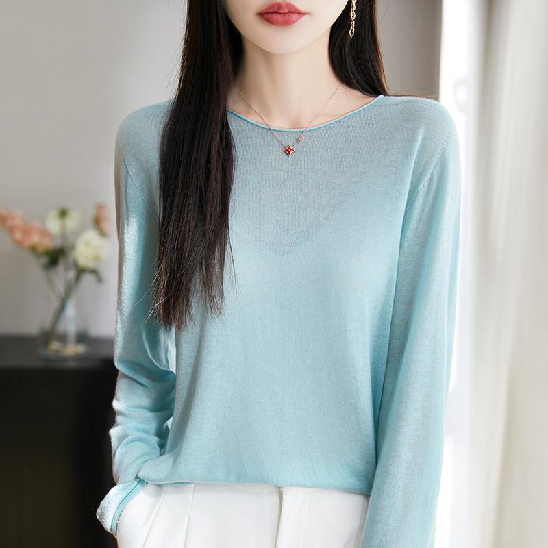 Dámský celoroční svetr z 50% vlny a 50% hedvábí | Lehký teplý pulovr z příze | Luxusní úplet z kašmírového hedvábí