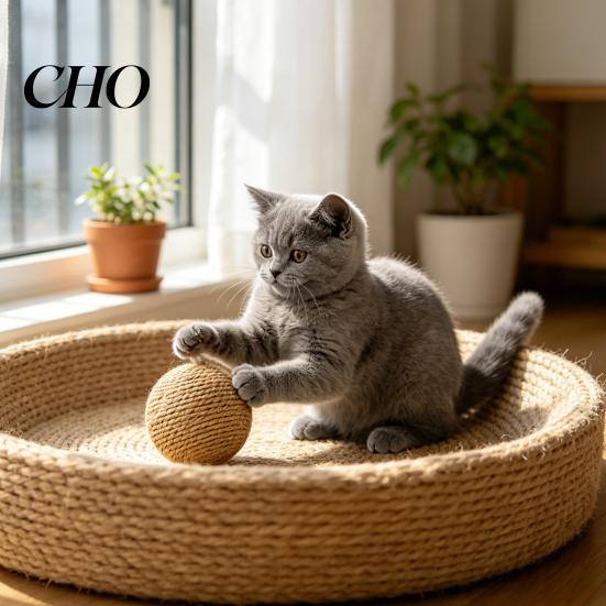 Safe Non-toxic Cat Chewer Faux Sisal Ball Toy, 8CM Large Scratch with Built-in Bell, Sound Bell Interactive Play Bite-Resistant Toy for Relieve Stress