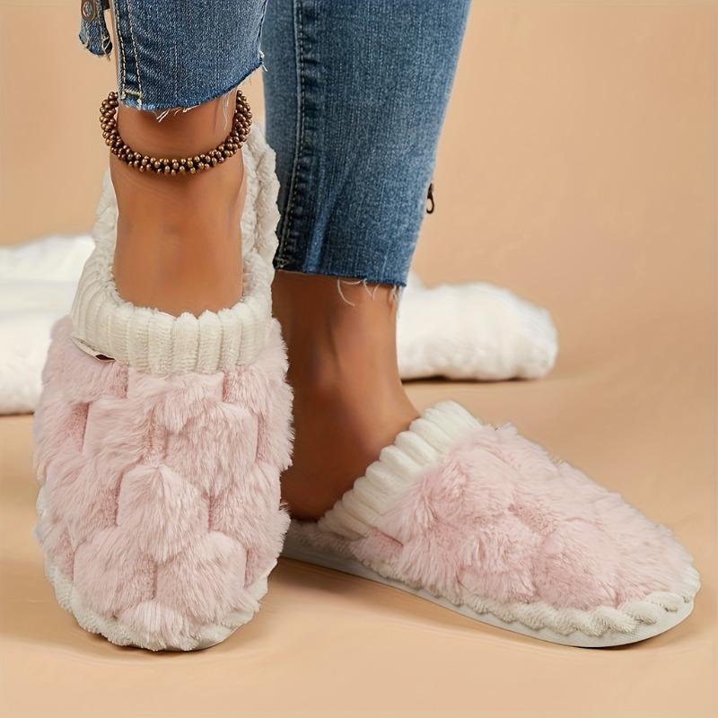 Dostupné Módní Jednoduché Kostkované Huňaté Pantofle Vnitřní Pohodlné Domácí Silná Měkká Podrážka