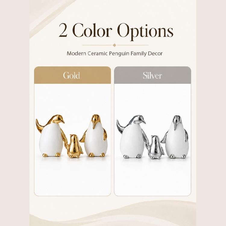 Stylish Ceramic Penguins Statue Collection 3Pcs Art Sculpture Bird Family Statue For Housewarming Wedding Gift
