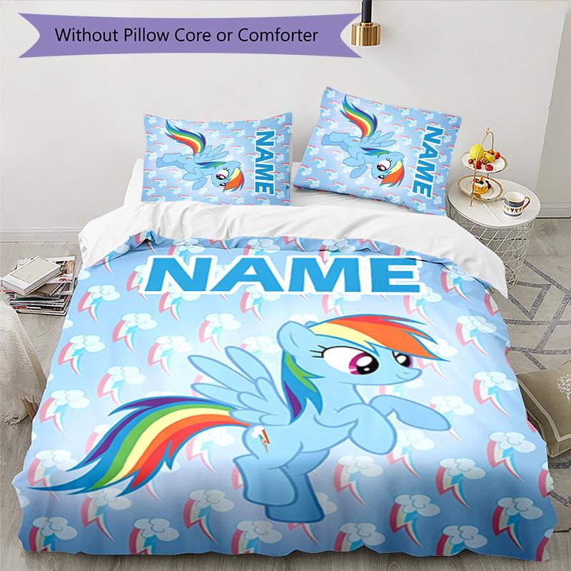 3pcs My Little Pony1 Cover Set - Personalized Name, HD Printed Bedding with 1 Cover and 2 Pillowcases - Perfect for Home Decor, Easy Care