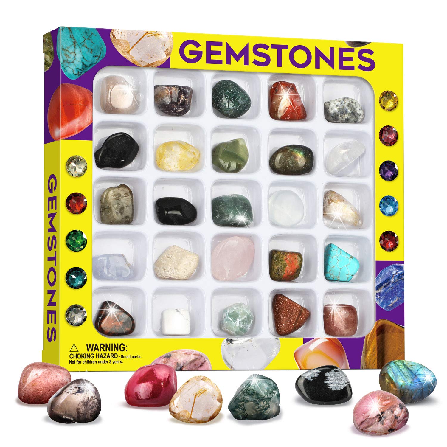 

XXTOYS Mineral Collection Gemstone Toy Rock Mineral Collection Natural Minerals Gemstone Geology Science Kit Set Amethyst Kids Gift & 25-Piece