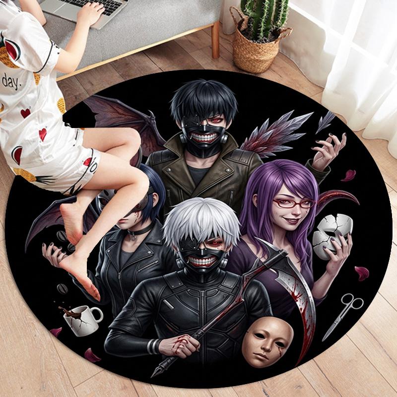 Tokyo Ghoul Okrągły Dywanik Dywan do Salonu Sypialni Sofy Pokoju Zabaw Dekoracja Antypoślizgowa Mata Podłogowa