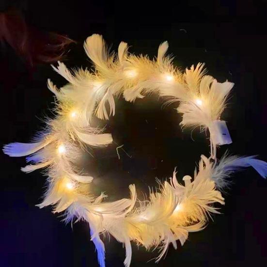 LED-Kranz Imitation Gänsefeder Dekor Bunt Leuchtend Leicht Winkel Krone Stirnband Damen
