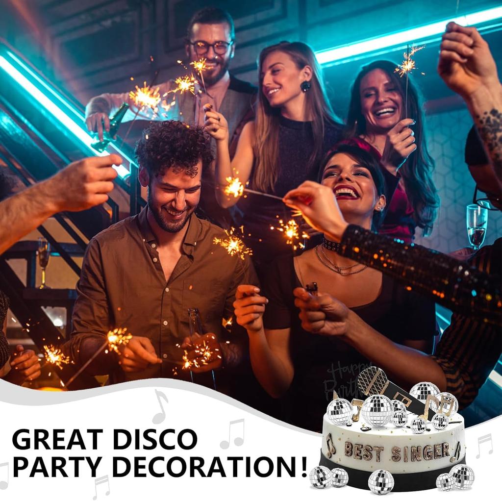 30 PCS Disco Balls Cake Decoration Disco Ball Birthday Cake Centerpiece Disco Table Decor for 1970s Themed Party Supplies