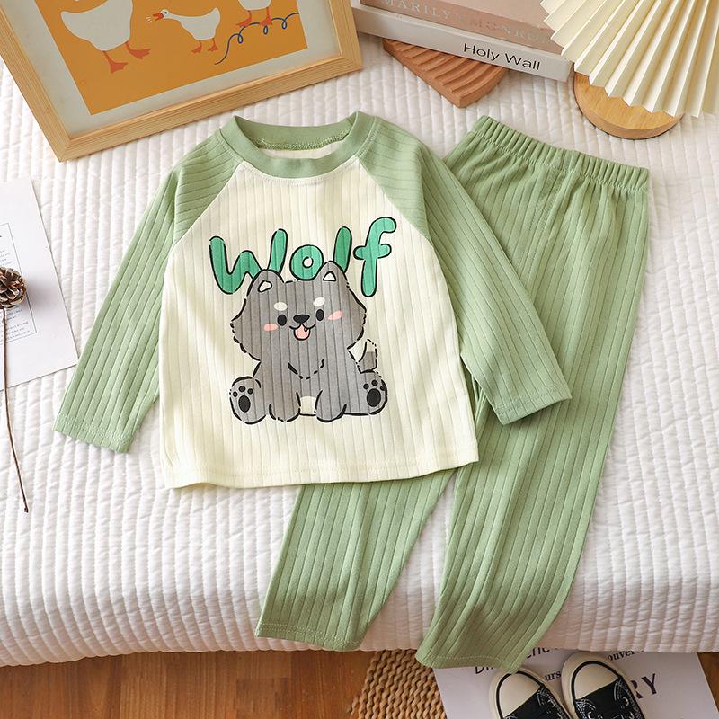 2023 Autumn Kids' Jacquard Cotton Long-Sleeve Pajama Set: Boys' and Girls' Underwear & Home Wear