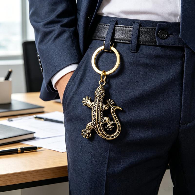 Vintage Brass Mini Gecko Figurines Keychains Pendants Car Key Ring Bag Diy Lanyard Hangings Jewelry Accessories Animal Charms