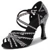 Damskie buty do tańca z inkrustacją diamentami, Miękkie podeszwy, Amerykańskie buty do tańca latynoamerykańskiego, Nowe buty do tańca latynoamerykańskiego na halę i na zewnątrz