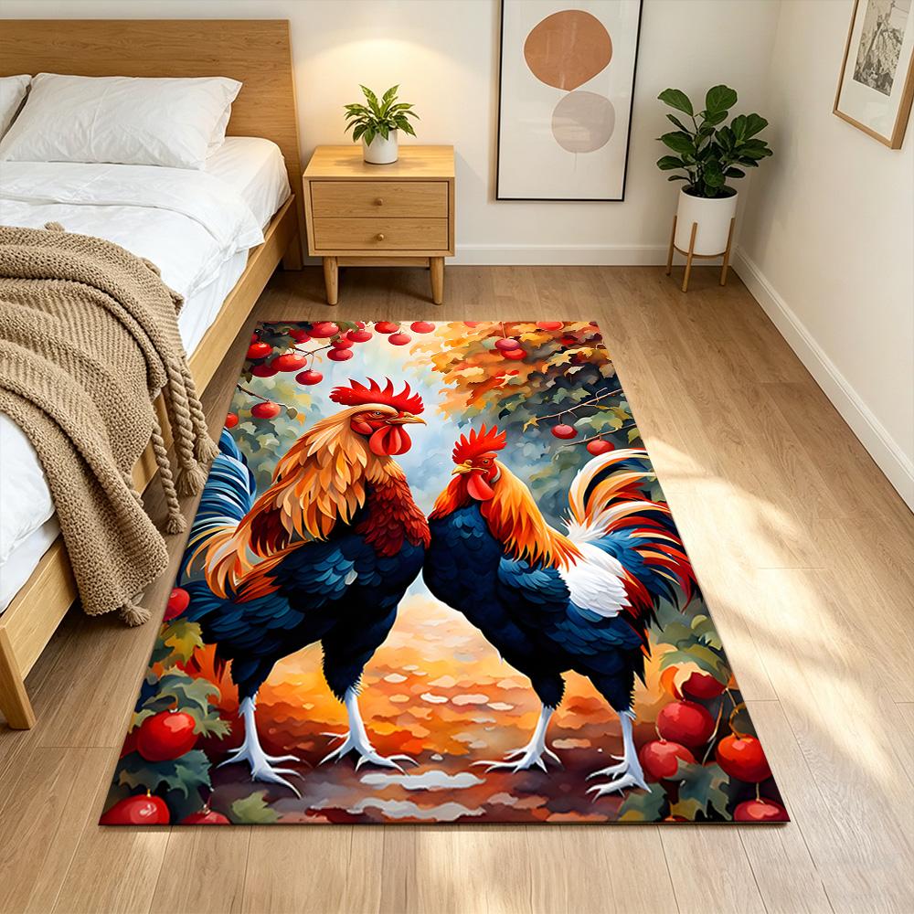Chickens By The Wooden Fence Non-Slip Home Carpet Design for Office Decor Living Room Gift