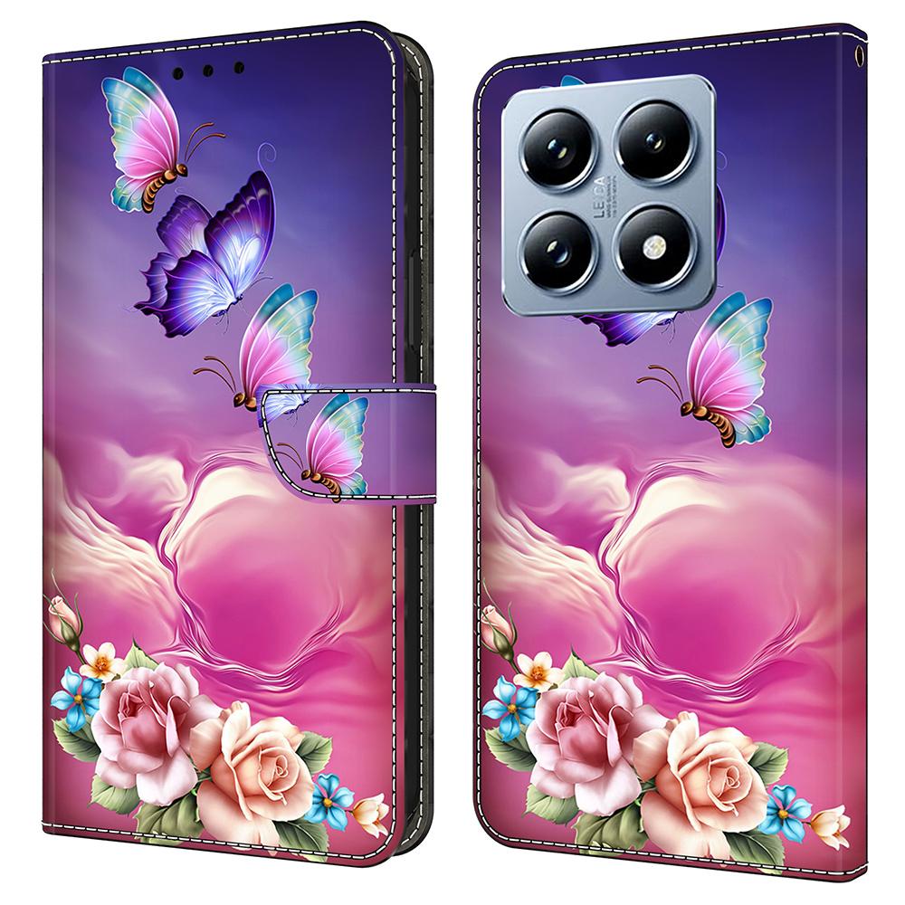 

For Xiaomi 14T Pro Case Pattern Printed Protective Cover TPU+PU Leather Flip Phone Case Butterfly Flower