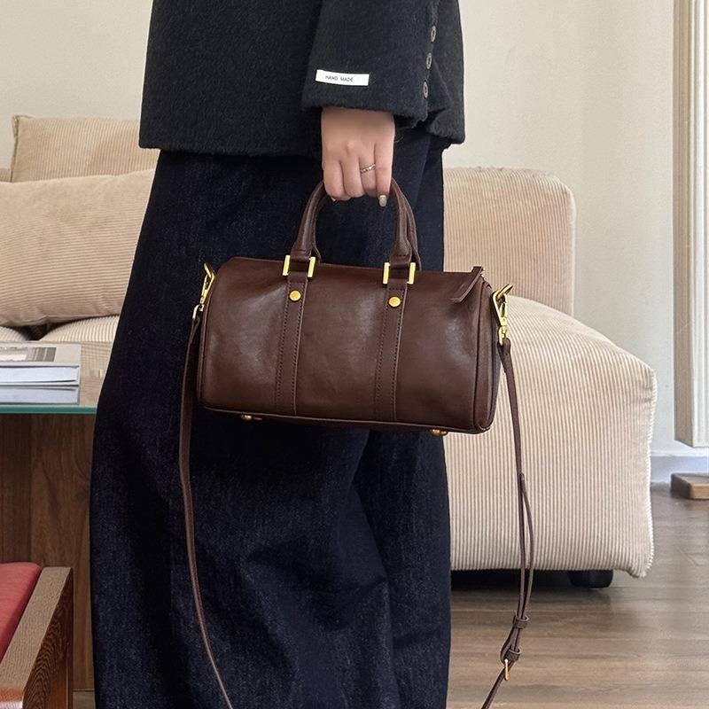 Leather Maillard Retro Handbag Women's Bag Light Luxury Bag Vegetable Tanned Cowhide Messenger Bag Bag