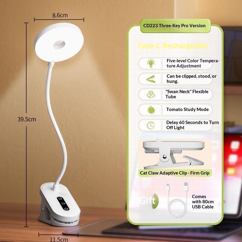Rechargeable Clip On Led Desk Lamp Flexible Gooseneck Eye Caring Flicker Free For Study Home Office Dorm Reading Work