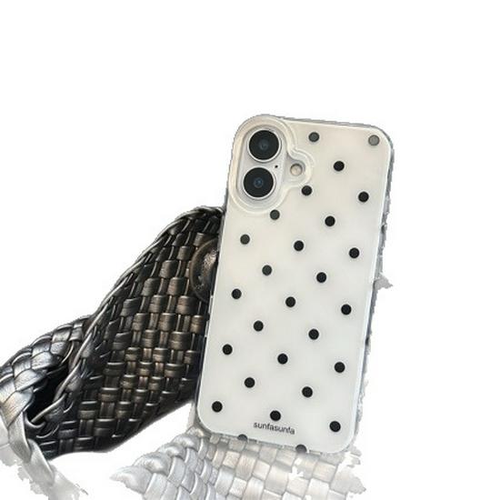 B&W Polka Dot Hard Shell Case for iPhone 13/14/16/17 Pro Max, Double Layer IMD