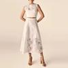 Elegant Socialite Vacation Style Dress Suit Round Neck Sleeveless Top High Waist Embroidered Skirt Women's