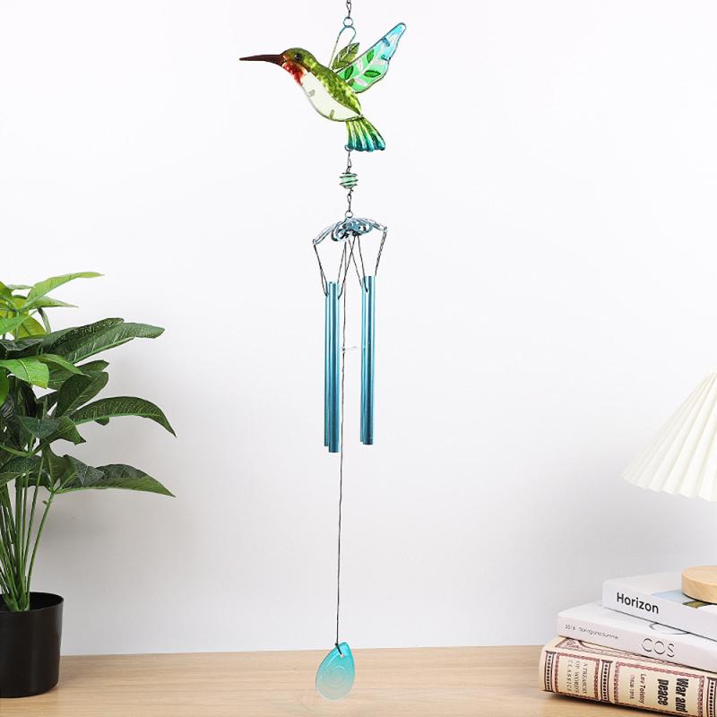 2pcs Wind Chimes Hummingbird Dragonfly Hanging Pendant With Aluminum Tubes For Garden Patio Yard