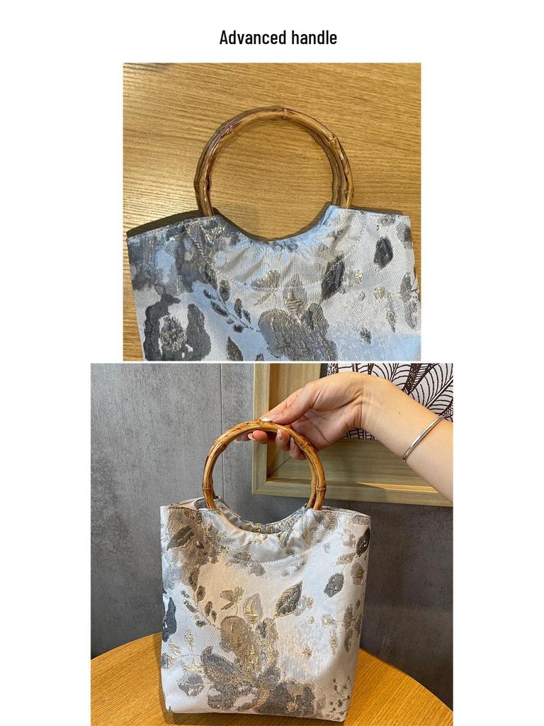 Chinese Jacquard Retro Clutch: Women's Bamboo Joint Wedding Handbag In National Hanfu Style