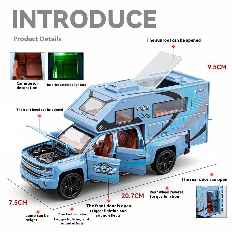 1/32 Chevrolet Off-road Camper Model Metal Die Cast Children's Toy Car Simulation Sound and Light Pull Back Boy Holiday Gift