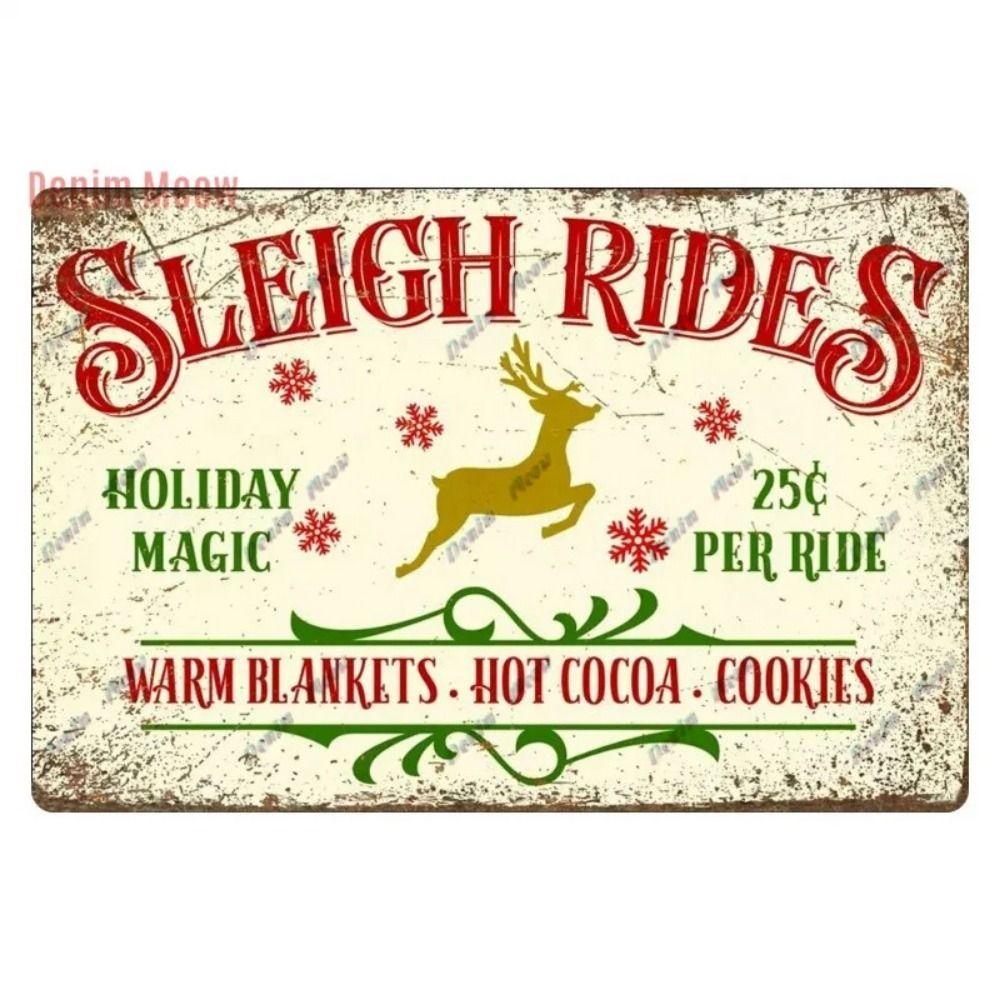 Vintage Christmas Metal Tin Sign Home Festive Wall Decor