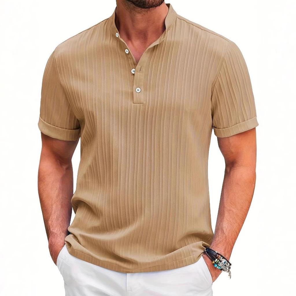 2024 Men's Retro Cotton Linen Striped Henley Casual Shirt