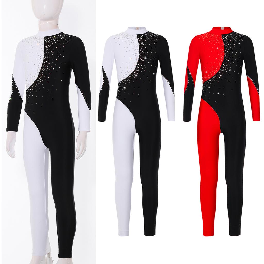 Abbigliamento sportivo per body da ginnastica per bambina, manica lunga, colletto tondo, senza schienale