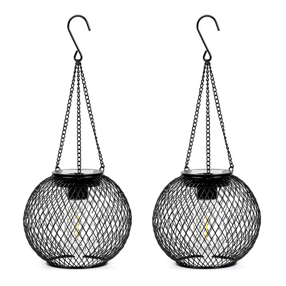 Outdoor Solar Powered Lantern Waterproof Metal Hollow Pendant Light with Chain Decorative Hanging Light for Outdoor Decor