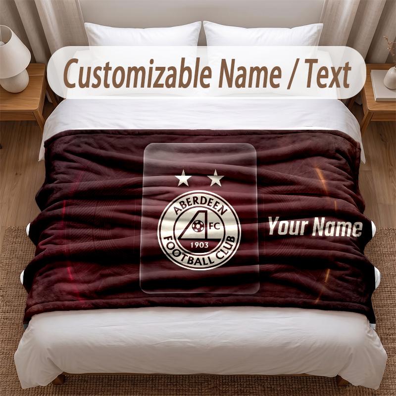Aberdeen FC Printed Flannel Blanket Custom Name Text Soft Warm Throw For Bedroom Holiday Gift