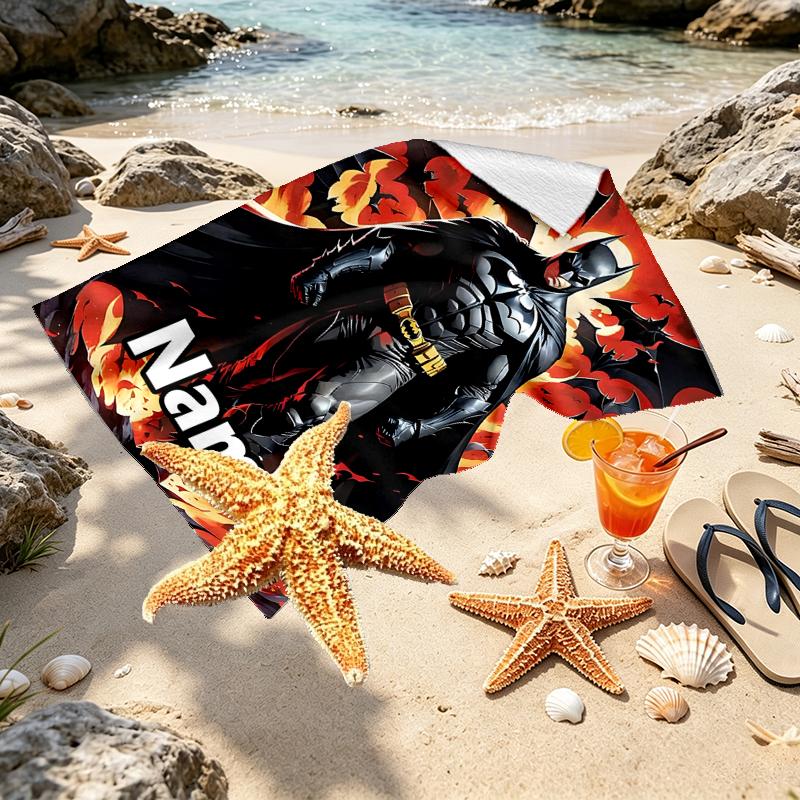 Custom Name Personalized Batman Print Beach Towel, for Trip Camping Beach Party Home Decor, Birthday Gift for Family & Friends