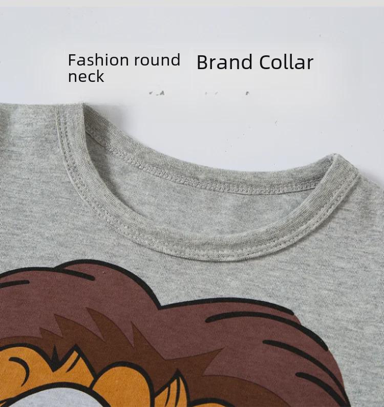 Spring & Autumn 2025 Kids' 3D Cartoon T-shirt with Striped Sleeves - 100% Cotton for Boys