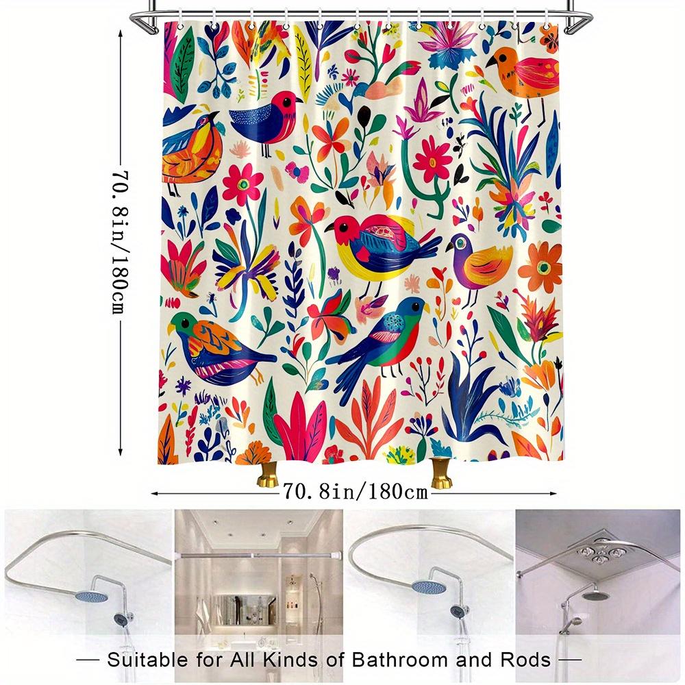 1 Pieza Cortina de Ducha de Pájaros y Flores de Colores - Decoración de Baño Vibrante con Temática de la Naturaleza, Tejido de Poliéster Duradero, 70.8X70.8 Pulgadas